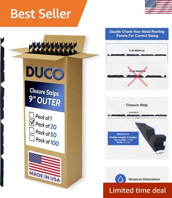 Duco -Made 9'' Classic Rib Profile Metal Roof Foam Closure Strips - 20 Pack of...