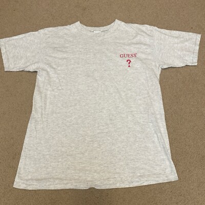 Vintage 90s Guess T Shirt Mens L Grey Spellout Logo Casual Retro