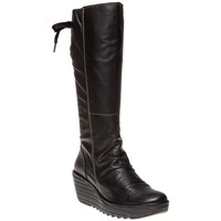 Womens Fly London Black Yust Leather Boots Knee-high Zip Womens Fly London Black Yust Leather Boots Knee-high Zip