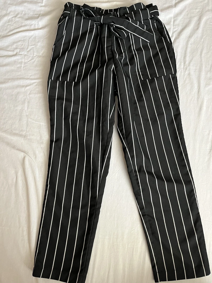 Discover 67+ black and white striped pants latest