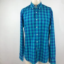 J. CREW - MEN'S LARGE - BLUE & TEAL LONG SLEEVE BUTTON COLLARED SLIM FIT SHIRT