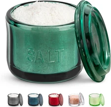Glass Salt Cellar, with Lid, Embossed Pressed Glass, Clear Storage Container, fo