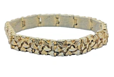 Vtg. Textured Nugget Link Bracelet Gold Plated Hidden Clasp Heavy 7"L 3/8"W