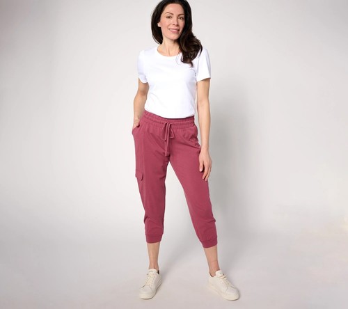Anybody Lounge Cozy Knit Cropped Cargo Sweatpants Maroon XS New