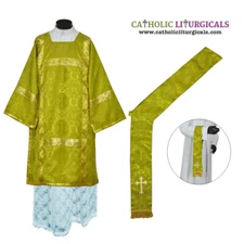 New OLIVE GREEN Dalmatic vestment with Deacon's stole & maniple, Roman Dalmatic
