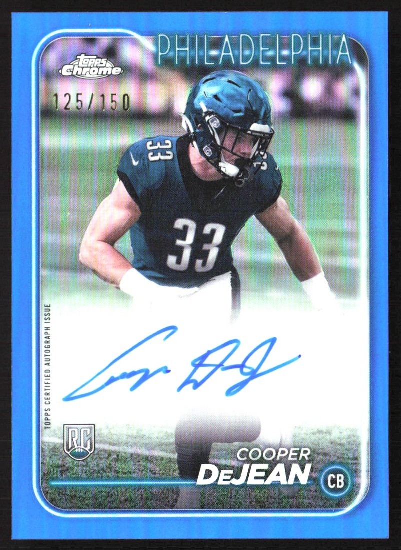 2024 Topps Chrome Blue Refractor 125/150 Cooper DeJean Rookie Auto #RA-CDE JW1