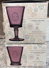 La Rochere Fleur de Lis French Tumblers & Wine Glasses Aubergine Set of 8 NIB