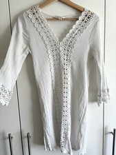 Lucky & Coco White Crochet Trim Boho Beach Cover Up Dress Size M UK 12-14