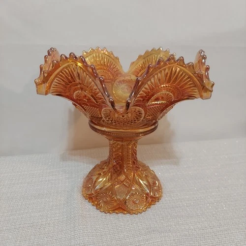 Vintage Imperial Marigold Carnival Glass Punch Bowl Set with Stand 2 piece