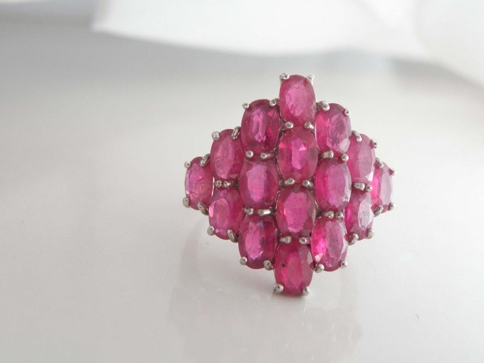 Sterling Silver 925 Natural Niassa Ruby Cluster Large Ring Size 10