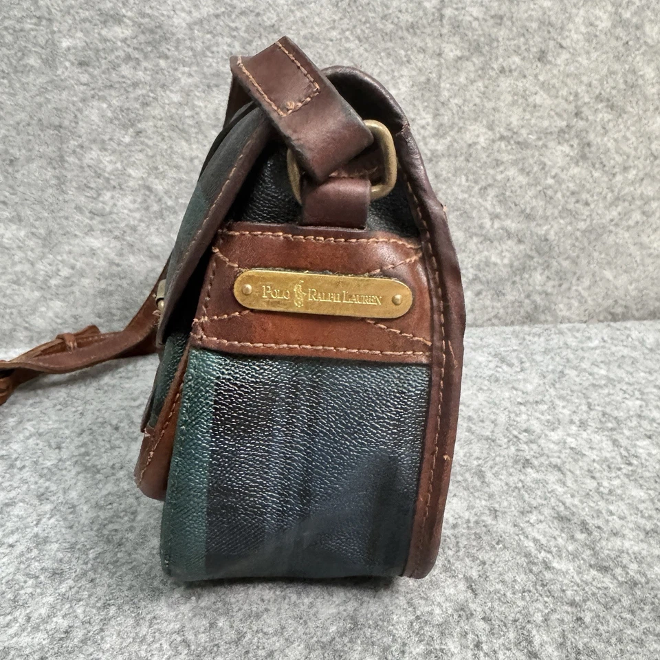 VTG Polo Ralph Lauren Crossbody Bag Black Watch Tartan Plaid Leather Purse - Image 3 of 4