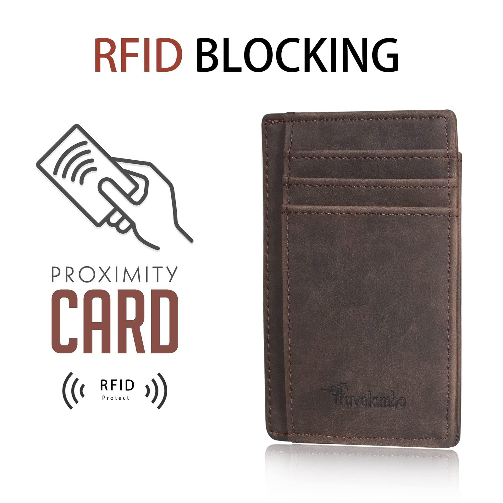 Travelambo Front Pocket Minimalist Leather Slim Wallet RFID Blocking Medium