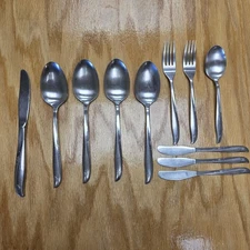 11 Pieces Twin Star Oneida Stainless Atomic Starburst MCM Serving Spoons Etc