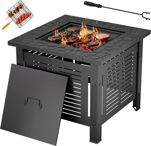 3-in-1 Fire Pit Table – Wood Burning BBQ Metal with Waterproof Cover, Outdoor - Picture 17 of 32
