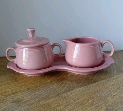 Fiesta Creamer Sugar w/ Tray Piece Set Pink Rose Fiestaware HLC Homer  Laughlin