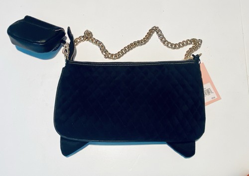 Juicy Couture Bow Tie Shoulder Bag Black Velvet with Coin Purse - Picture 5 of 7