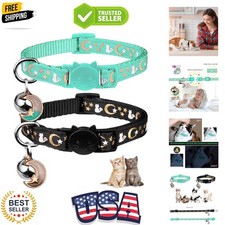 2PCS Breakaway Cat Collars with Bell Moons Stars Cute Kitty Adjustable Safe K...