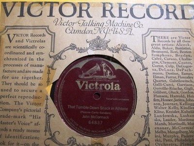 1919 John McCormack IRISH BALLAD That Tumble Down Shack in Athlone VICTOR 64837