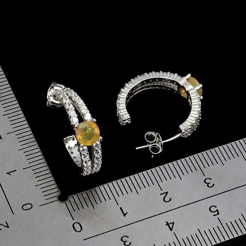925 Orecchini Argento Sterling Rotondo Opale di Fuoco 5mm Naturale Gemma Gioie - Foto 3 di 13