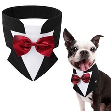 Formal Dog Tuxedo Dog Wedding Bandana Collar with Bow Tie, Medium Black