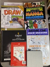 Lot of 8! Drawing Books Sketch Pads - How To Draw Cats Dragons Manga Jazza Guide