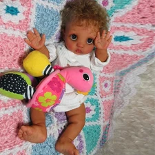 16" Finished Reborn Baby Doll Dark Skin Toddler Short Curly Hair Cloth Body GIFT