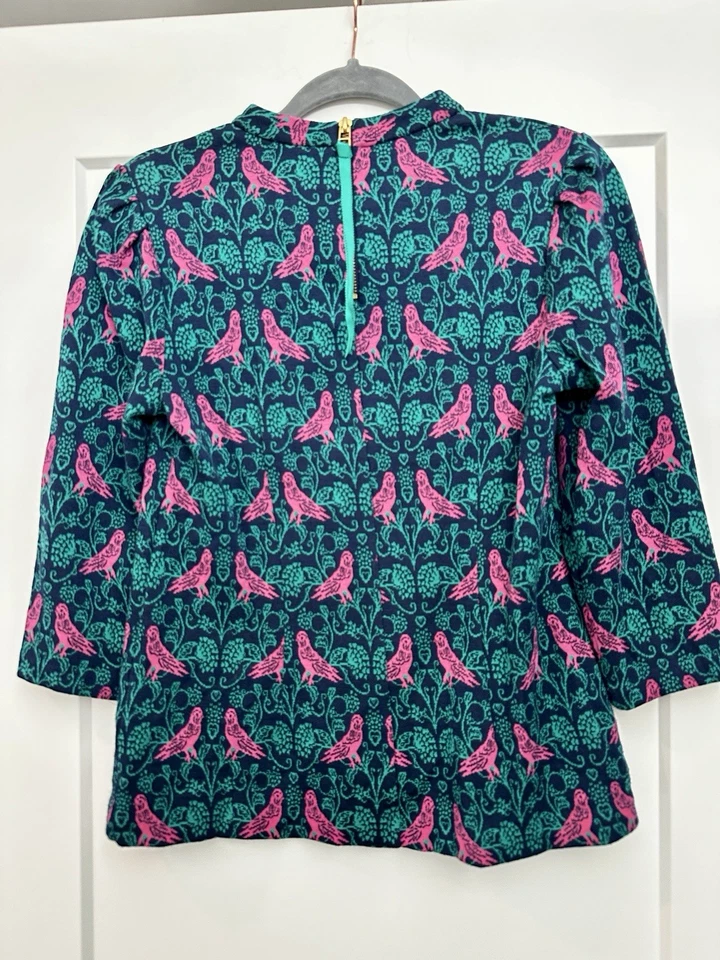 Camiseta Boden Aria Jacquard Top 3/4 Slv Cremallera Trasera Rosa Pájaros Follaje EE. UU. 8 Foto 2 de 4