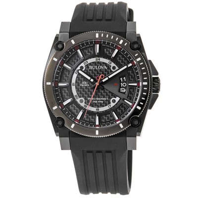 New Bulova Precisionist Chronograph Black Dial Rubber Strap Men's Watch 98B417
