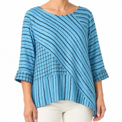 Habitat Sz Large Blue Black Wearable Art to Wear Tropica Beach Blouse Shirt Top