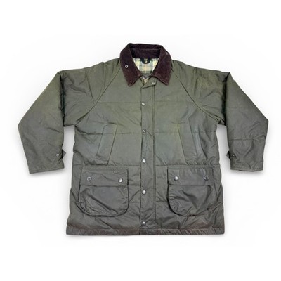Barbour Down Touch Bedale Jacket Olive Mens LARGE Waxed Quilted Corduroy Collar 