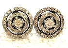 VTG Circular Halo Classic 925 Silver Stud Earrings Round Natural DIAMONDS!