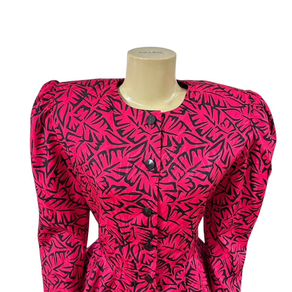 80s Pappell Boutique Pink Retro Button Blazer Sz 10 Power Dressing Shoulder Pads - Image 4 of 4