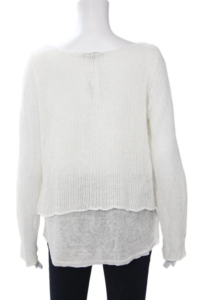 Suéter Pullover Acrobat Unisex Blanco 100% Lino Manga Larga Clásico Talla M Foto 3 de 4