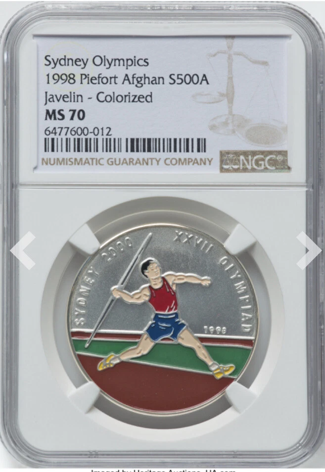 NGC MS70 AFGHANISTAN 1998 Javelin PIEFORT Coin Top Pop🥇Sydney Afghan Olympics - Image 2 of 4