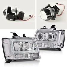 Dual LED Projector Headlights Chrome Fit For 07-14 Avalanche Tahoe Suburban