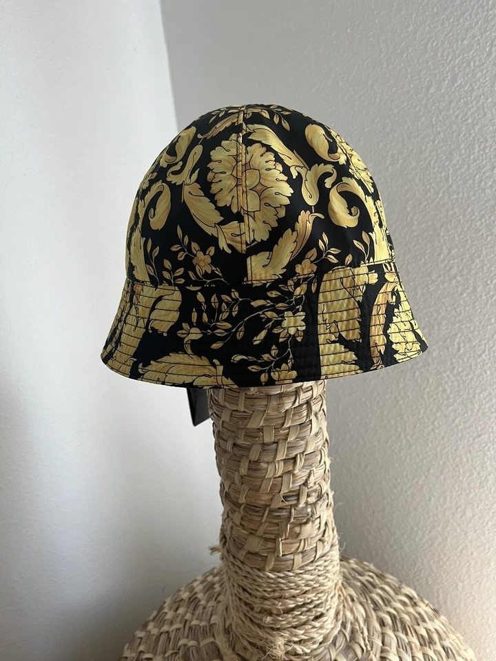 con etiquetas Versace Auténtico Sombrero Cubo Barroco Negro y Dorado Talla 59 Foto 3 de 4