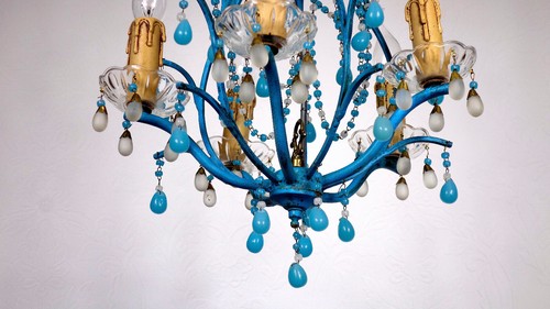 Wunderschöne Metall Murano Opalin Glastropfen Kronleuchter, Lüster 5 Flammig - Bild 5 von 12