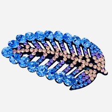 USA HANDMADE LEAF Hair Clip Hairpin use Swarovski Crystal Elegant Blue Brown L2