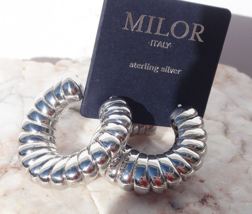 MILOR SILVER Chunky Electroform HOOP STERLING SILVER EARRINGS Made in Italy NEW - Picture 10 of 24