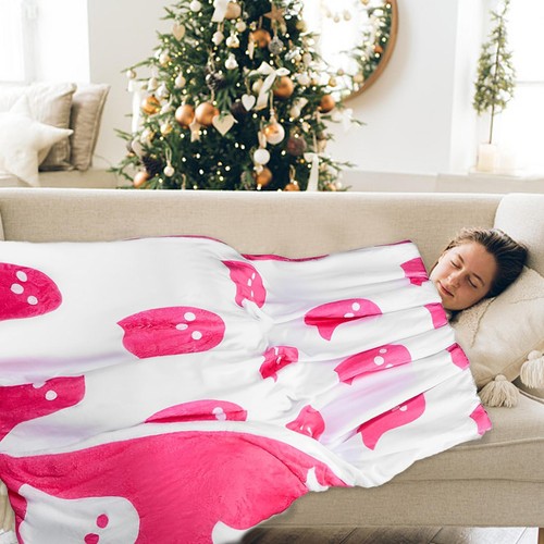Halloween Viral Pink Ghost Blanket Soft Throw Double Sided Plush Flannel - Picture 4 of 16