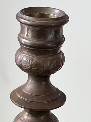 Set Of 2 Vtg Solid Brass Etched Ornate Candlestick Holders Handmade In India 7” - Picture 6 of 14