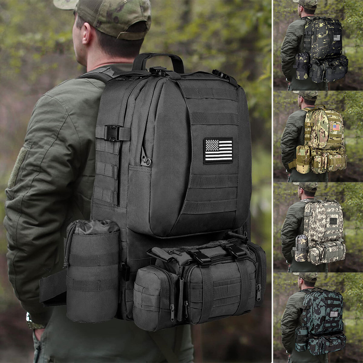 60L Military Tactical Backpack Molle Bag Detachable Rucksack 3 Days