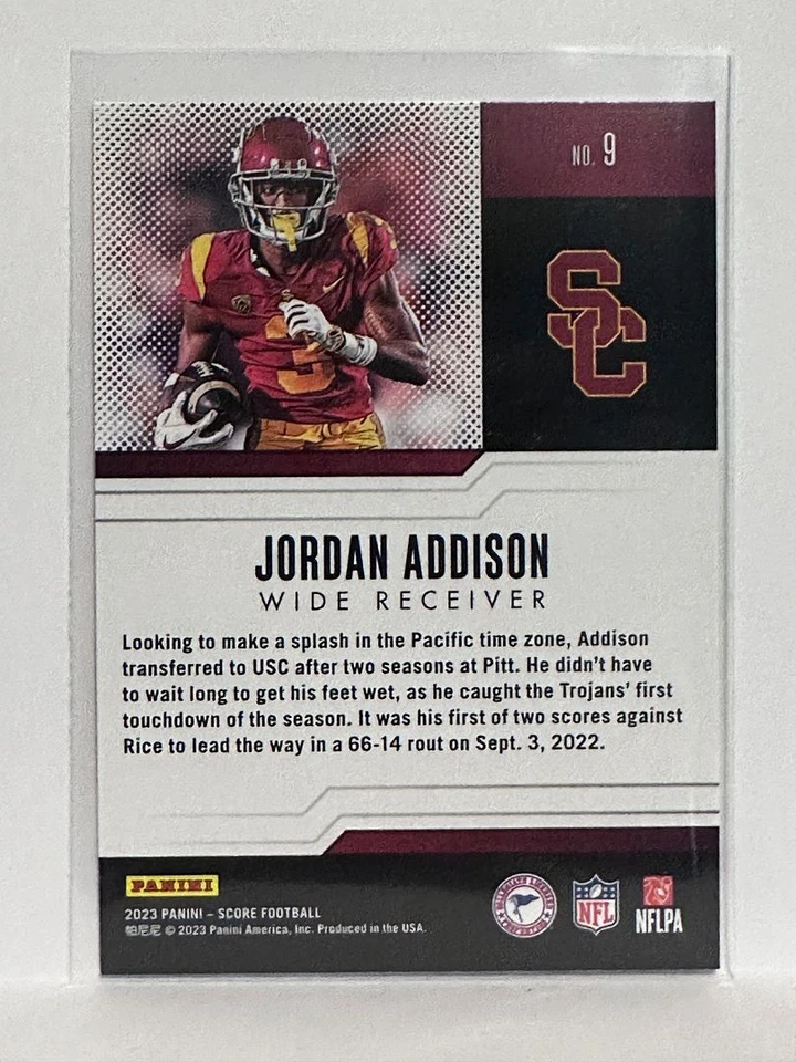 #9 Jordan Addison Protential USC Trojens 2023 Score Football Card - Image 2 of 2