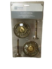 Vintage Brass Curtain Hold Backs Decorative Antique Gold Medallion