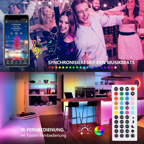 Striscia LED 10M Bluetooth, Nastri LED 10 Metri 600 Leds 5050 RGB SMD, Cambiamen - Foto 3 di 12