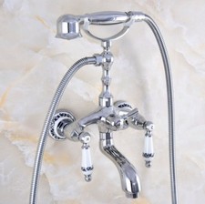 Polished Chrome Bathtub Clawfoot Faucet Mixer Tap Telephone Handheld Shower