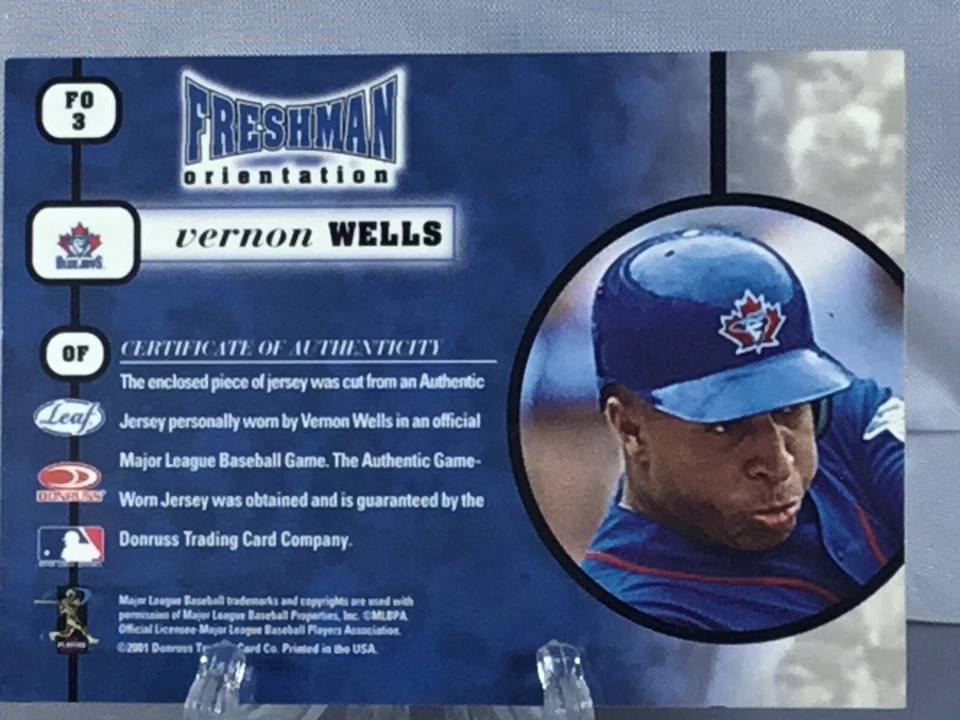 2001 Leaf Rookies & Stars Freshmen Orientation Vernon Wells FO3 Game Used Jersey - Image 2 of 2