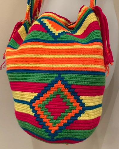 Wayuu Mochila Colombian Bag Large boho drawstring tassel colorful celeb fav (C) - Picture 5 of 12