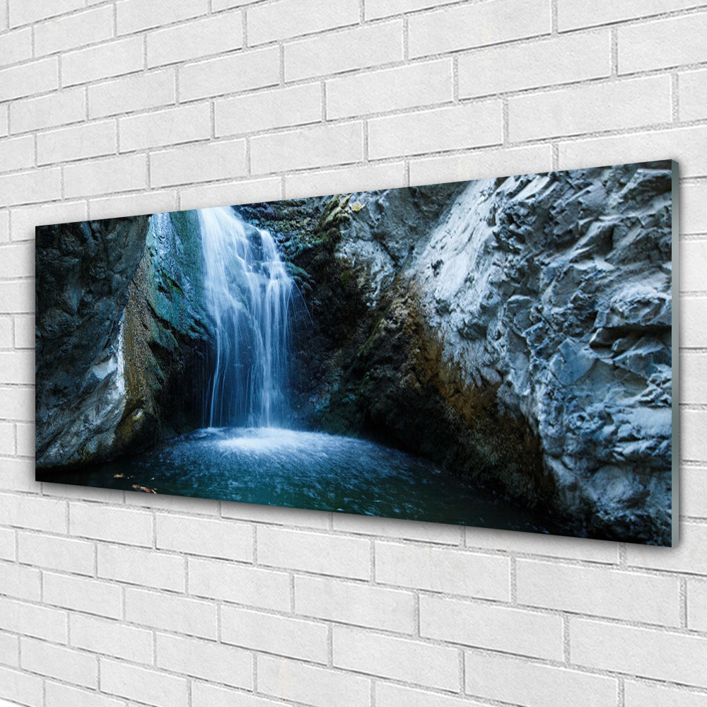Tableau plexiglas 125x50 cm pour illuminer un mur sombre avec une chute d'eau