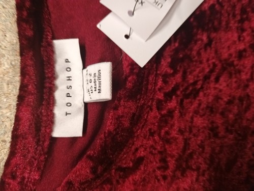 Topshop Red Crushed Velvet Top Size 4 /6 - Picture 9 of 10